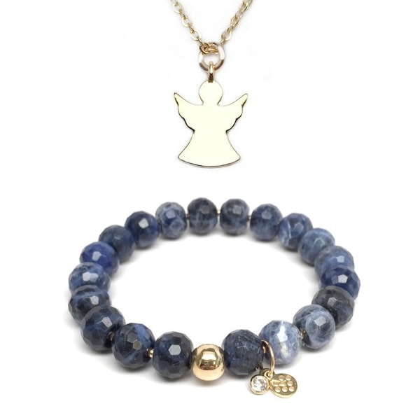 Shop Blue Sodalite 7 Quot Bracelet Amp Angel Gold Charm Necklace